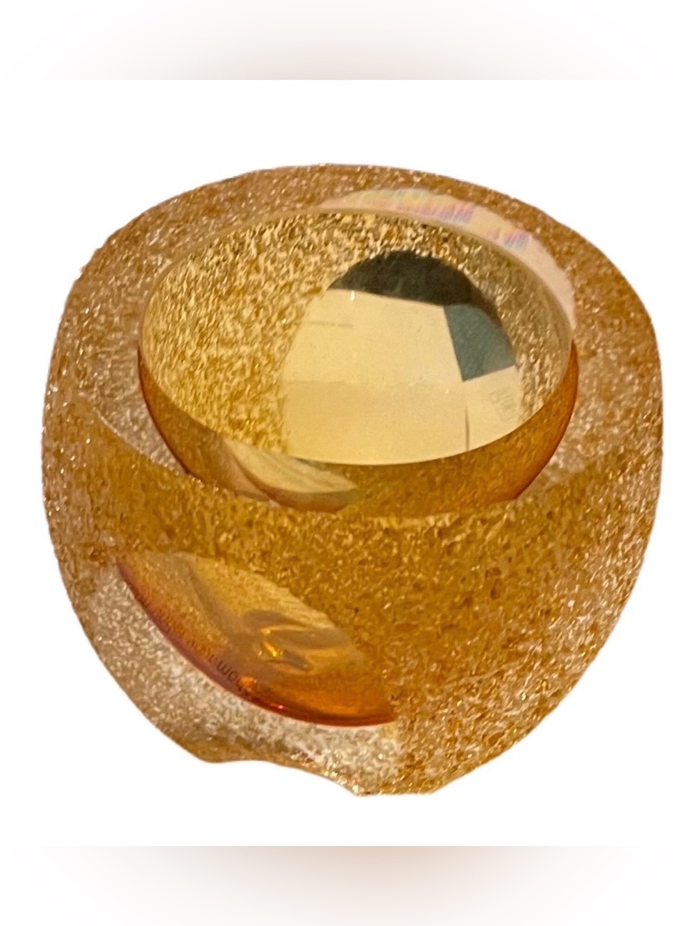 Vintage Fifth Avenue amber frosted geode tealight votive candle holder 3.5”